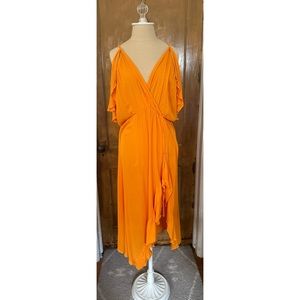 NWT asos US size 12 orange peekaboo shoulder flutter sleeve dress